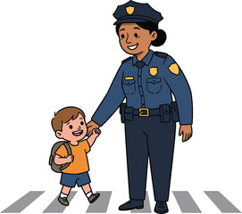 Police officer, child, crosswalk, safety, trust, community, helping, street, uniform, backpack, guidance, protection, traffic, urban, caring, law enforcement, pedestrian, school, morning, support