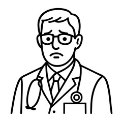 outline icon sad doctor with a stethoscope vector on a white background
Vector line icon of joy and sadness emotions on a white background