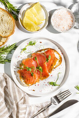 bruschetta with salmon on a white background