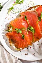 bruschetta with salmon on a white background