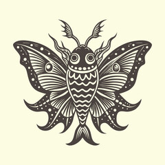 Ornate Mystical Moth in Vintage Engraving Style for Tattoo Design