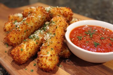Golden Fried Mozzarella with Rich Marinara Sauce.