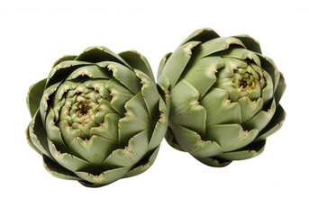 Obraz premium Two green artichokes isolated on a transparent background