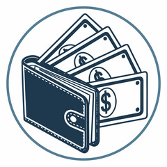 Wallet full of money with dollar sign