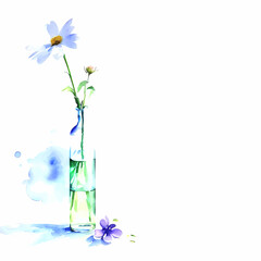 watercolor marguerite flower in a water glass vector decorative element with white area for insertion