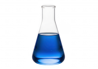Blue liquid in glass flask isolated on a transparent background