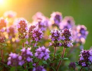 Blooming Thyme - Aromatic Herb in Golden Sunlight.