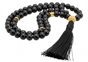 Black beads gold accents tassel isolated on a transparent background