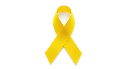 Show Your Support with a Vibrant Yellow Ribbon for Hope and Awareness, Symbolic gesture of solidarity, optimism, and remembrance on a clean white background