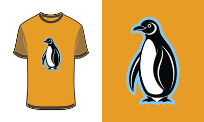 Stylized Penguin Graphic Orange Tshirt mockup with T Shirt animal bird