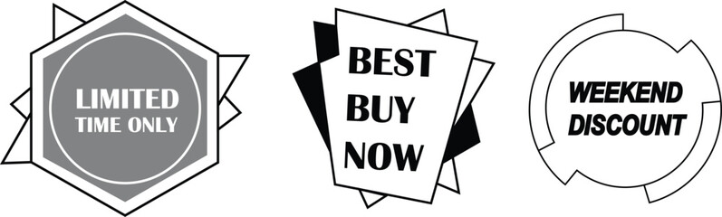 Modern Sale Badges Collection – Limited Time, Best Buy, Weekend Discount Designs
