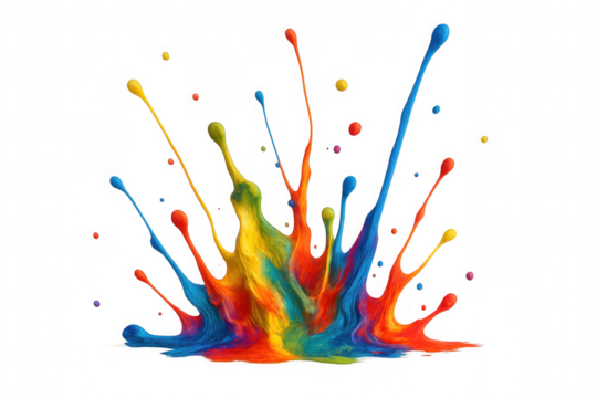 Vibrant multi-color paint splash creating an abstract explosion of liquid colors on a transparent background