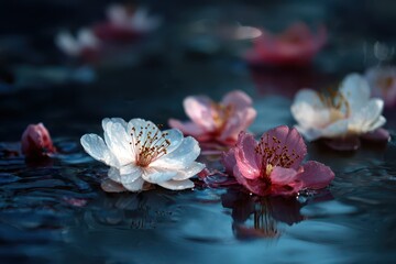 Magical Pink Flowers Floating on Water at Night