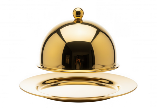 Gleaming gold cloche serving dish isolated on a transparent background - Powered by Adobe