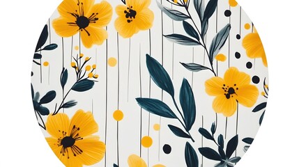 Floral pattern background with yellow flower and green leaves illustration design