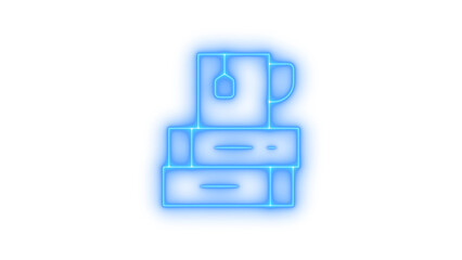Glowing neon books and mug icon isolated on transparent background, reading, study, education, learning, or relaxation