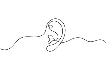 Minimalist human ear line art continuous single line vector illustration isolated
