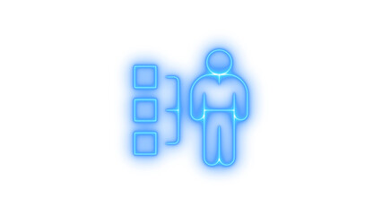 Glowing neon person and organizational chart icon isolated on transparent background, team structure, business hierarchy, staff, or user flow