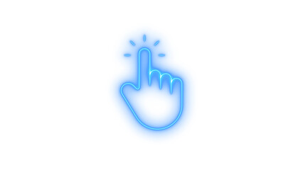 Glowing neon hand pointer icon isolated on transparent background, click, tap, selection, user interface, or interactive element