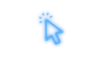 Glowing neon cursor icon isolated on transparent background, mouse pointer, click symbol, UI element, or selection arrow