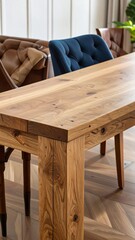 Wooden dining table close-up