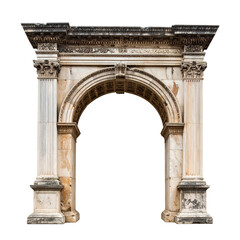 Fototapeta premium Stone architectural archway, classical style, with columns and intricate detailing, black background