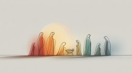Clean line art nativity scene