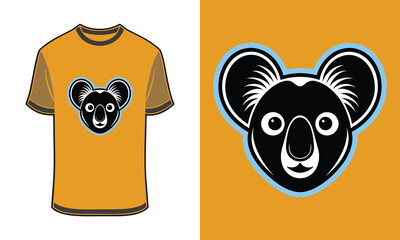 Stylized Tshirt mockup koala head graphic with blue outline orange animal
