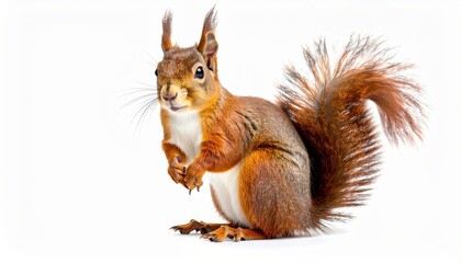 Fototapeta premium Curious Squirrel in a Studio Setting, Nature Photography, Ivory Background, Close-Up Shot, Animal Behavior