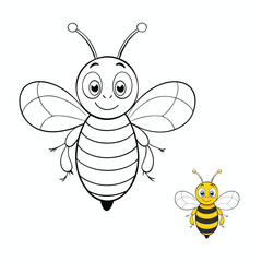 A cute bumble bee coloring page featuring a cheerful bee with buzzing wings and striped body, surrounded by flowers—perfect for kids to enjoy and explore creativity.
