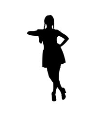 Silhouette of a young girl with pigtails leaning against an invisible surface with one arm resting