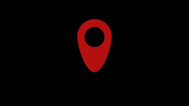 Localization mark A red location pin icon above a dark shadow on a black background, symbolizing navigation, positioning, or map location in a modern minimalist style. 4k alpha channel 
