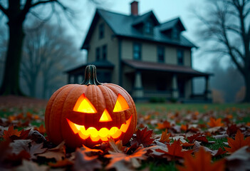 Obraz premium halloween pumpkin in the garden