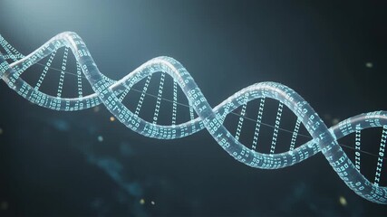 Digital DNA double helix structure composed of binary code numbers symbolizing genetic data and biotechnology science. - Powered by Adobe