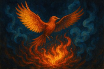 Obraz premium Latvia, Kandava, 2025-08-23, Latvijas kauss A fiery phoenix soars above a swirling sea of flames