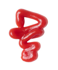 Squeezed tomato ketchup curved line close-up isolated on transparent background