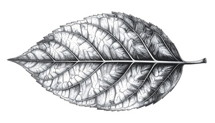 Meticulously detailed monochrome illustration of a single textured leaf
