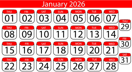 Plan your 2026 with this clear and modern January calendar grid, perfect for professional scheduling and personal organization