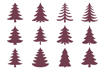Collection of decorative christmas tree silhouettes for festive seasonal designs isolated on white background