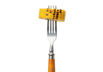 Grilled corn cob on fork isolated on a transparent background