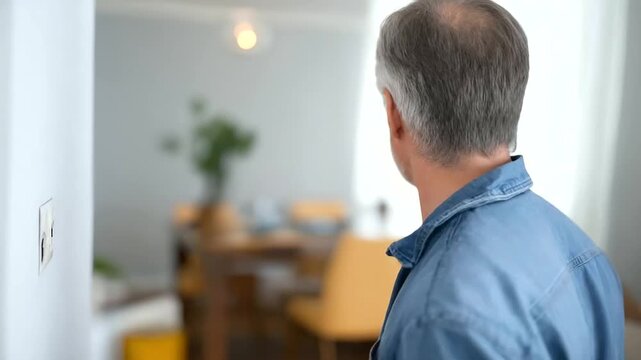 Middle aged man installing an outlet black cables coiled nearby his hands steady in a sleek home interior electrical installation outlet wiring home maintenance skilled elect