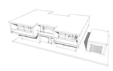 Fototapeta premium house building sketch architecture 3d illustration