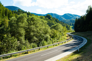 Perfect Modern Road in the Alps, Concept of Nature and Technology Harmony