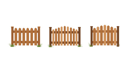 Collection of different styles of wooden fences with grass.