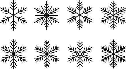 Black snowflake vector, winter icons, symmetrical design, seasonal graphics, holiday elements, decorative shapes, cold weather art, festive illustration set