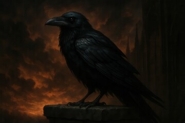 Fototapeta premium Latvia, Kandava, 2025-08-23, Latvijas kauss A Raven's Vigilant Gaze Over a Dusky Abyss