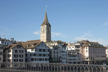 St. Peter Church by the riverside in Zurich, Switzerland