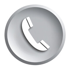 A white phone receiver icon inside a gray circle with shadow and highlights, on black