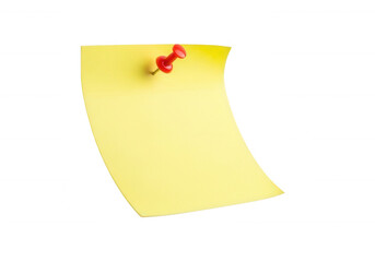 Yellow paper note pinned isolated on a transparent background