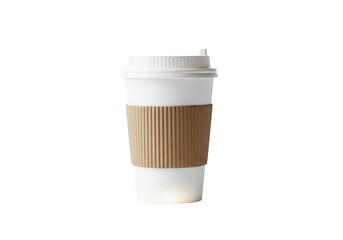White coffee cup with brown sleeve isolated on a transparent background